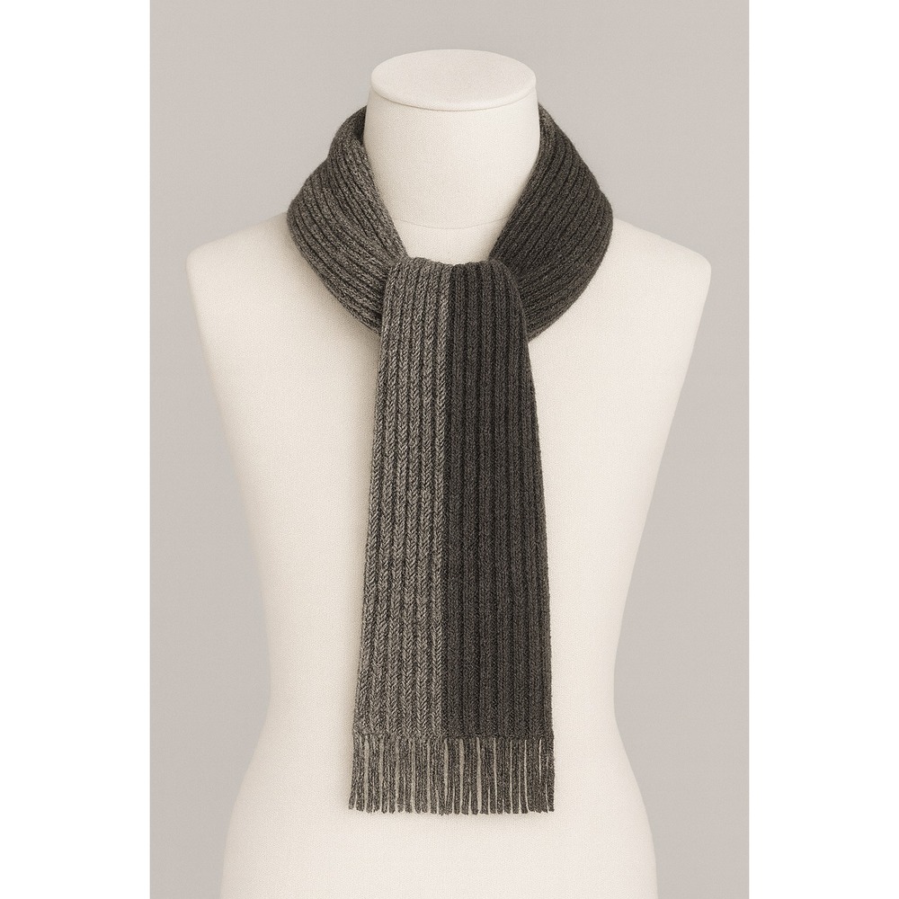 Calvin Klein‎ Mens Scarf Grey Ribbed Knit Colorblock Fringe Winter Accessory OS